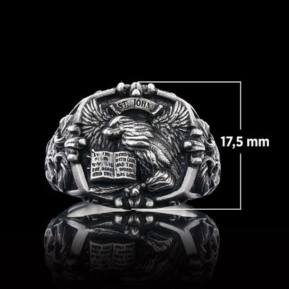 Eagle Of Saint John Apostle Evangelist Cross Pattern Signet Ring, Apostle Evangelist Symbol with Cross Engraving Ring, Christian Men's Ring