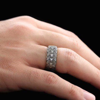 Ethnic Motif Embroidered Silver Wedding Ring