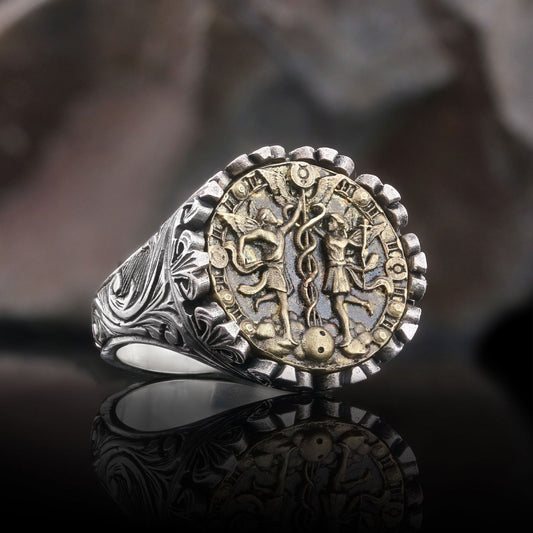 Gemini Sign Ring, 925 Sterling Silver Gemini Sign Ring
