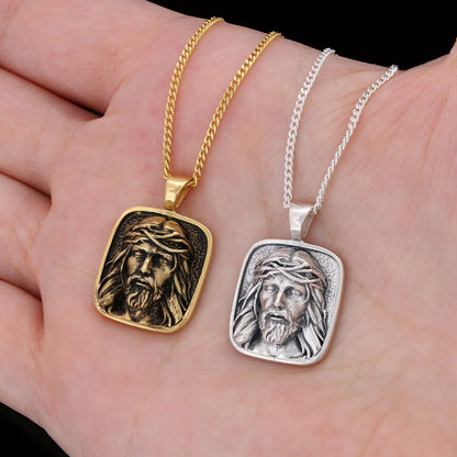 Gold Plated Jesus Jewelry, Jesus Silver Pendant, Men's Religious Gift Christian Necklace, Unisex Jesus Pendant