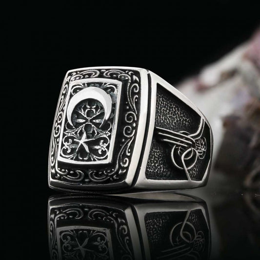 Hand Made Ottoman Engravings Motif Tughra Ring