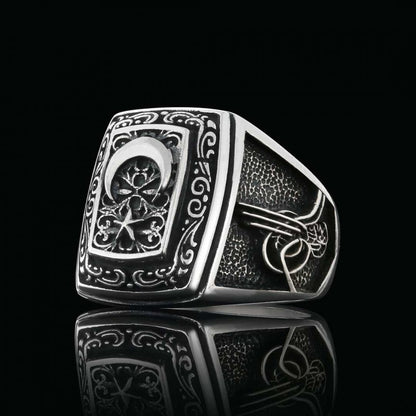 Hand Made Ottoman Engravings Motif Tughra Ring