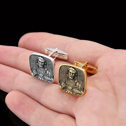 Handcrafted Square Jesus Cufflinks, Christ Religious Cufflinks, Christian Cufflinks, Religious Jewelry, Christ Gold Plated Cufflinks, Messiah Accessory