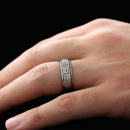 Handcrafted Wicker Pattern Silver Wedding Ring