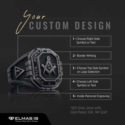 Handmade Lodge Masonic Ring, Custom Mason Ring
