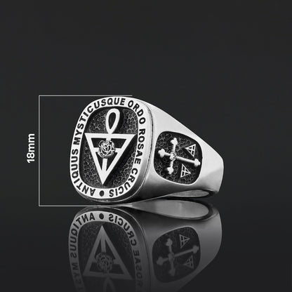 Handmade Silver Special Design Rosae Crucis Mason Ring