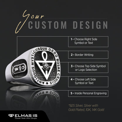 Handmade Silver Special Design Rosae Crucis Mason Ring