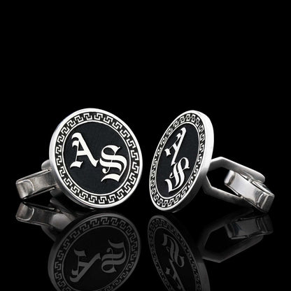 Handmade Special Design Silver Edged With Motifs Round Cufflinks