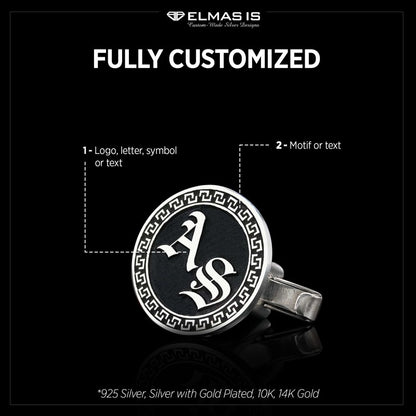 Handmade Special Design Silver Edged With Motifs Round Cufflinks