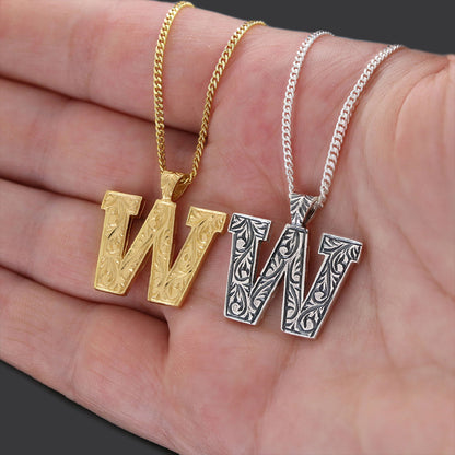 Handmade  Sterling Silver Monogram W Letter Necklace