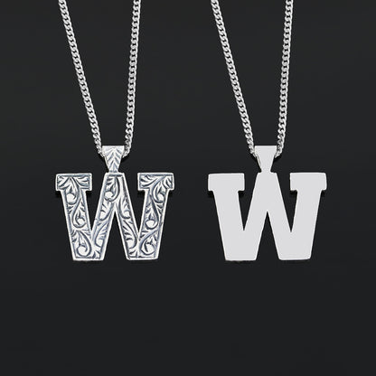 Handmade  Sterling Silver Monogram W Letter Necklace