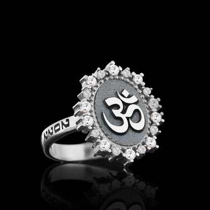Handmade Stone Oval 925 Sterling Silver Om Buddha Women Ring
