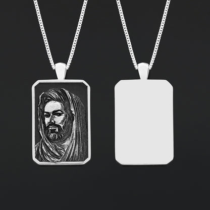 Hazrat Ali Face Necklace, Islamic Rectangular Pendant, Dhulfiqar Jewelry, Zulfiqar Face Necklace, Zulfiqar Jewelry, Muslim Silver Necklace