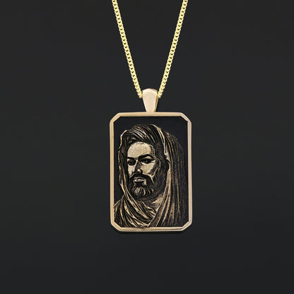 Hazrat Ali Face Necklace, Islamic Rectangular Pendant, Dhulfiqar Jewelry, Zulfiqar Face Necklace, Zulfiqar Jewelry, Muslim Silver Necklace