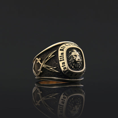 Hazrat Ali Lion Ring, Dhulfiqar Sword Round Ring, Islamic Zulfiqar Sword Jewelry, Zulfiqar Face Ring Jewelry, Muslim Silver Ring