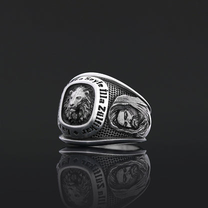Hazrat Ali Lion Ring, Dhulfiqar Sword Round Ring, Islamic Zulfiqar Sword Jewelry, Zulfiqar Face Ring Jewelry, Muslim Silver Ring