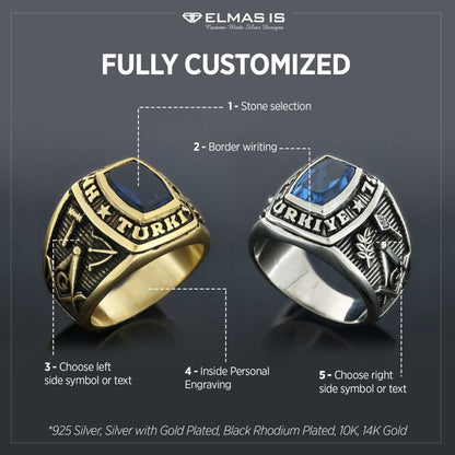 Hkembl Turkiye Masonic Ring, Freemasonic Ring, Master Mason Ring, Elegant Masonic Ring