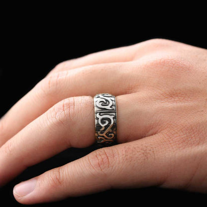 Ivy Pattern Embroidered Special Production Silver Wedding Ring