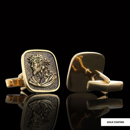 Jesus Cufflinks, Christ Cufflinks, Silver Religious Accessory, Gold Plated Jesus Jewelry, Handmade Christian Cufflinks, Religious Gift