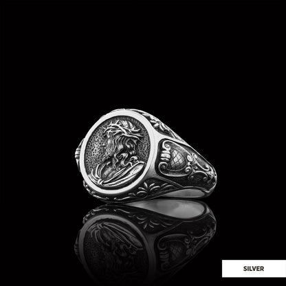 Jesus Motif Ring, Jesus Ring, Silver Religious Ring, Gold Plated Jesus Jewelry, Christian Signet Ring