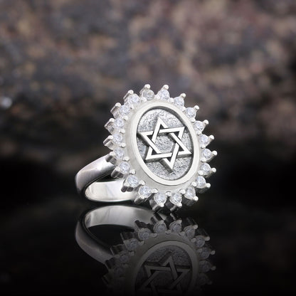 Jewish Star Ring, Silver Menorah Ring, Hebrew Chanukah Menorah Ring, Magen David Ring, Shield of David Ring