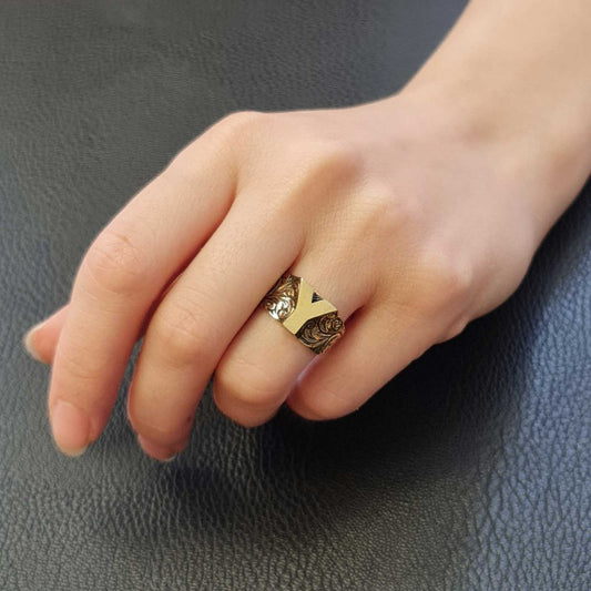 Bold Letter Y Monogram 925 Sterling Silver Women Ring