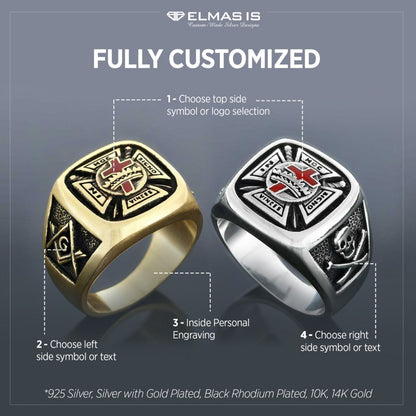 Knights Templar Masonic Ring, Signet Mason Ring, Mason Jewelry