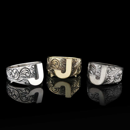 Letter J Monogram 925 Sterling Silver Women Ring