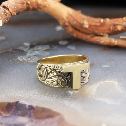 Letter T 925 Sterling Silver Monogram Women Ring