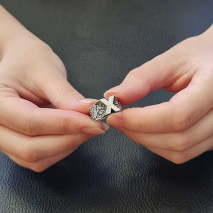 Letter X Monogram 925 Sterling Silver Women Ring