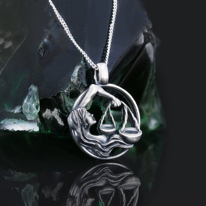 Libra Pendant, Sterling Silver Libra Necklace, Handmade Libra Jewelry, Horoscope Libra Necklace