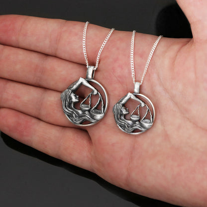 Libra Pendant, Sterling Silver Libra Necklace, Handmade Libra Jewelry, Horoscope Libra Necklace
