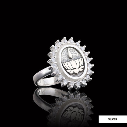 Lotus Flower Ring, Buddhist Symbol Ring, Stoned Buddhist Ring, Lotus Jewelry, Women's Gift Accessory