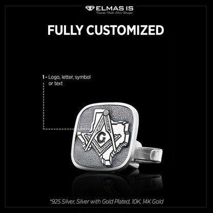 Masonic Country Map Sterling Silver Texas Masonic Cufflink