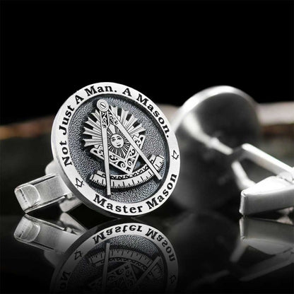 Round Special Design Silver Past Master Masonic Cufflink