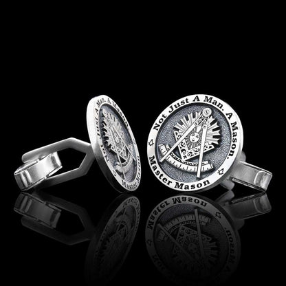 Round Special Design Silver Past Master Masonic Cufflink