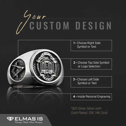 Masonic Ring, Custom Masonic Ring for Men, Master Mason Signet Ring