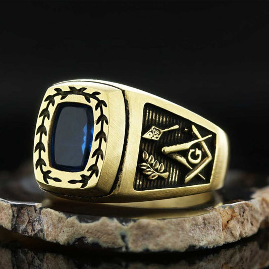 Acacia with Stone Masonic Ring, Master Mason Ring