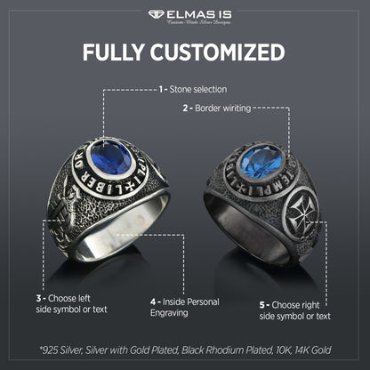 Masonic Silver Ring, Mystic Mason Ring, Mason's Emblem Ring