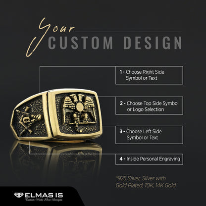 Master Mason Handmade Sterling Silver Men Signet Ring, Freemason Symbol Signet Ring