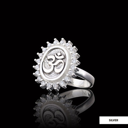 Om Ring, Aum Ring, Spiritual Jewelry, Yoga-inspired Om Charm, Elegant Om Ring, Stoned Aum Ring
