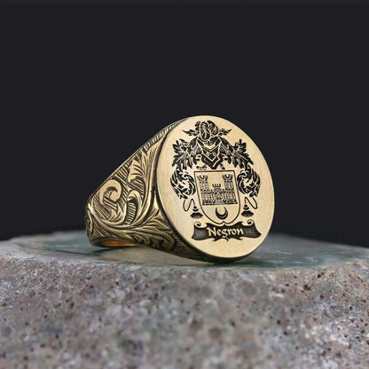 Oval Celtic Design Engraved Family Ring, Custom Design Handmade Family Crest Ring