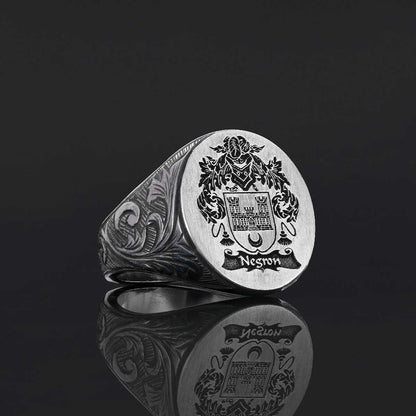 Oval Celtic Design Engraved Family Ring, Custom Design Handmade Family Crest Ring