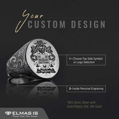 Oval Celtic Design Engraved Family Ring, Custom Design Handmade Family Crest Ring