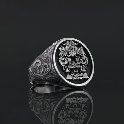Oval Celtic Design Raised Family Ring, Custom Family Crest Ring