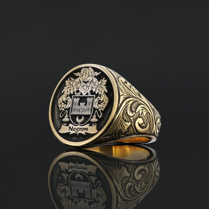 Oval Celtic Design Raised Family Ring, Custom Family Crest Ring