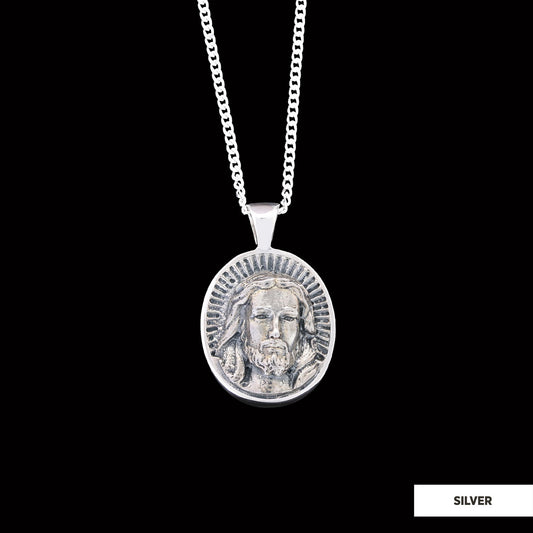 Oval Christian Pendant, 925 Sterling Silver Jesus Necklace, Gold Plated Jesus Jewelry, Religious Accessory, Religious Gift for Her Silver,Religious Gift for Her Gold Coating