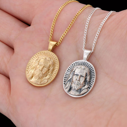 Oval Christian Pendant, 925 Sterling Silver Jesus Necklace, Gold Plated Jesus Jewelry, Religious Accessory, Religious Gift for Her Silver,Religious Gift for Her Gold Coating