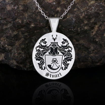 Oval Engraved Family Crest Pendant