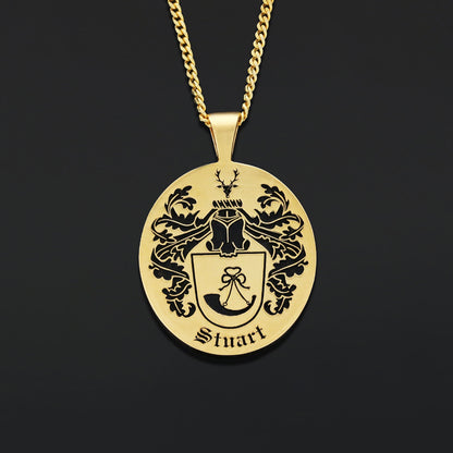 Oval Engraved Family Crest Pendant